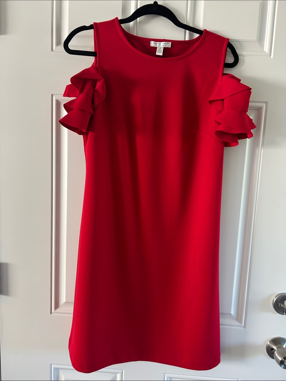 London Style Red Cold-Shoulder Ruffle Mini Dress